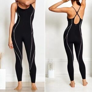 Victoria's Secret Black fine lines Bodysuit with White Accents